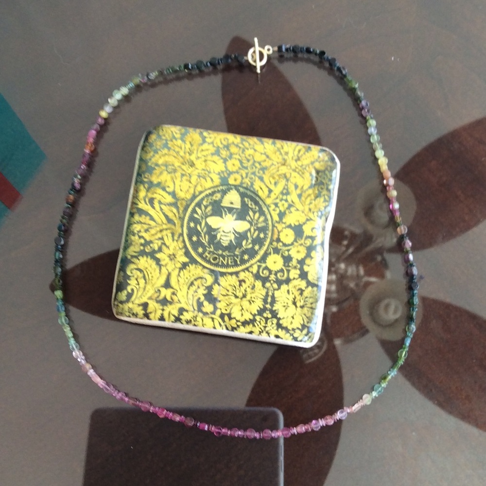 Watermelon tourmaline necklace with silver clasp